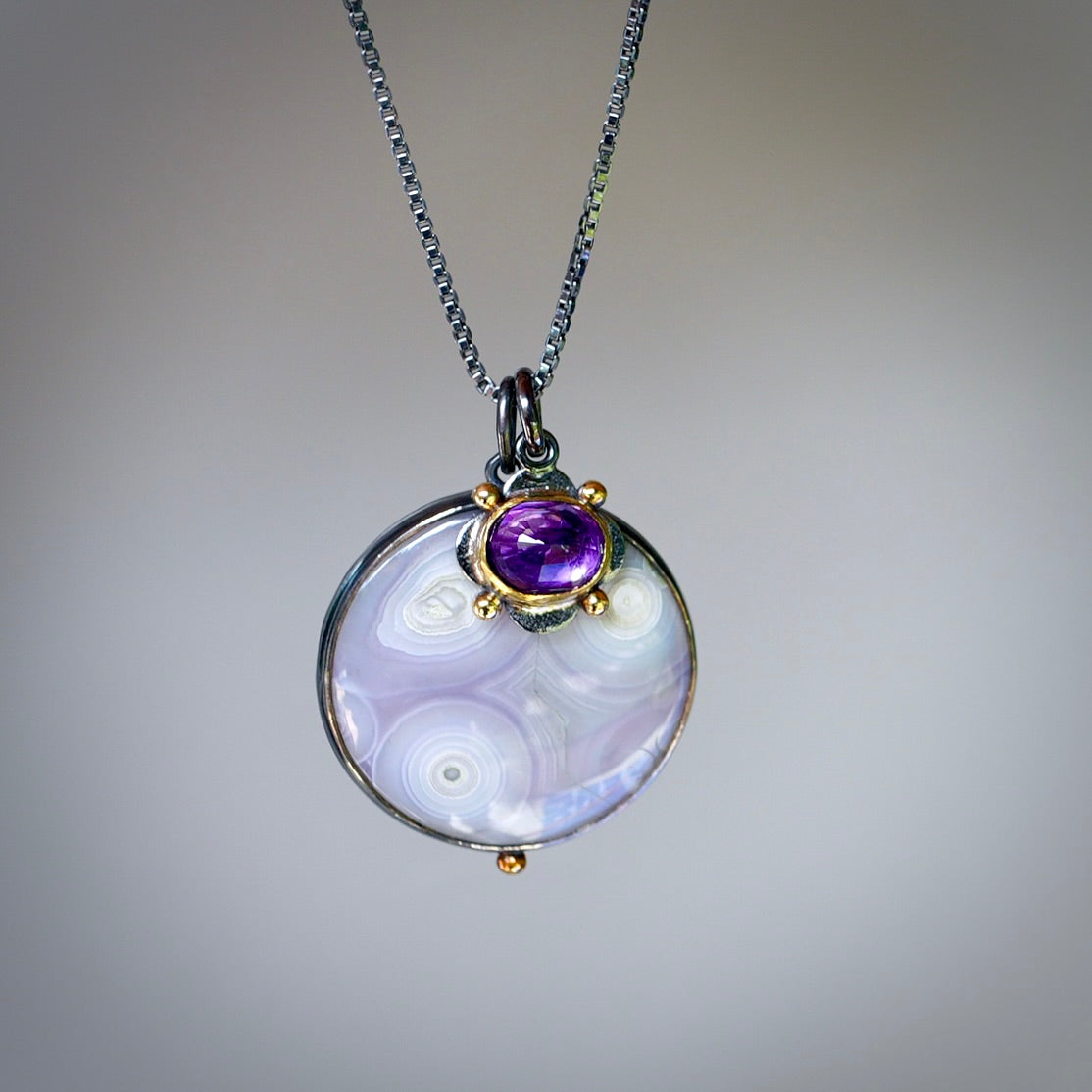 Luna agate and amethyst charm necklace