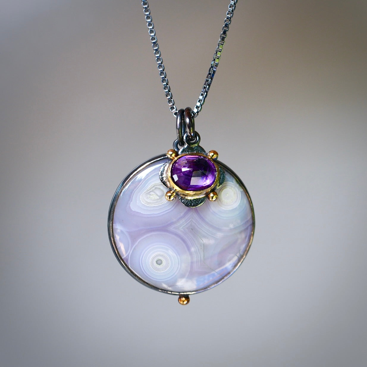 Luna agate and amethyst charm necklace