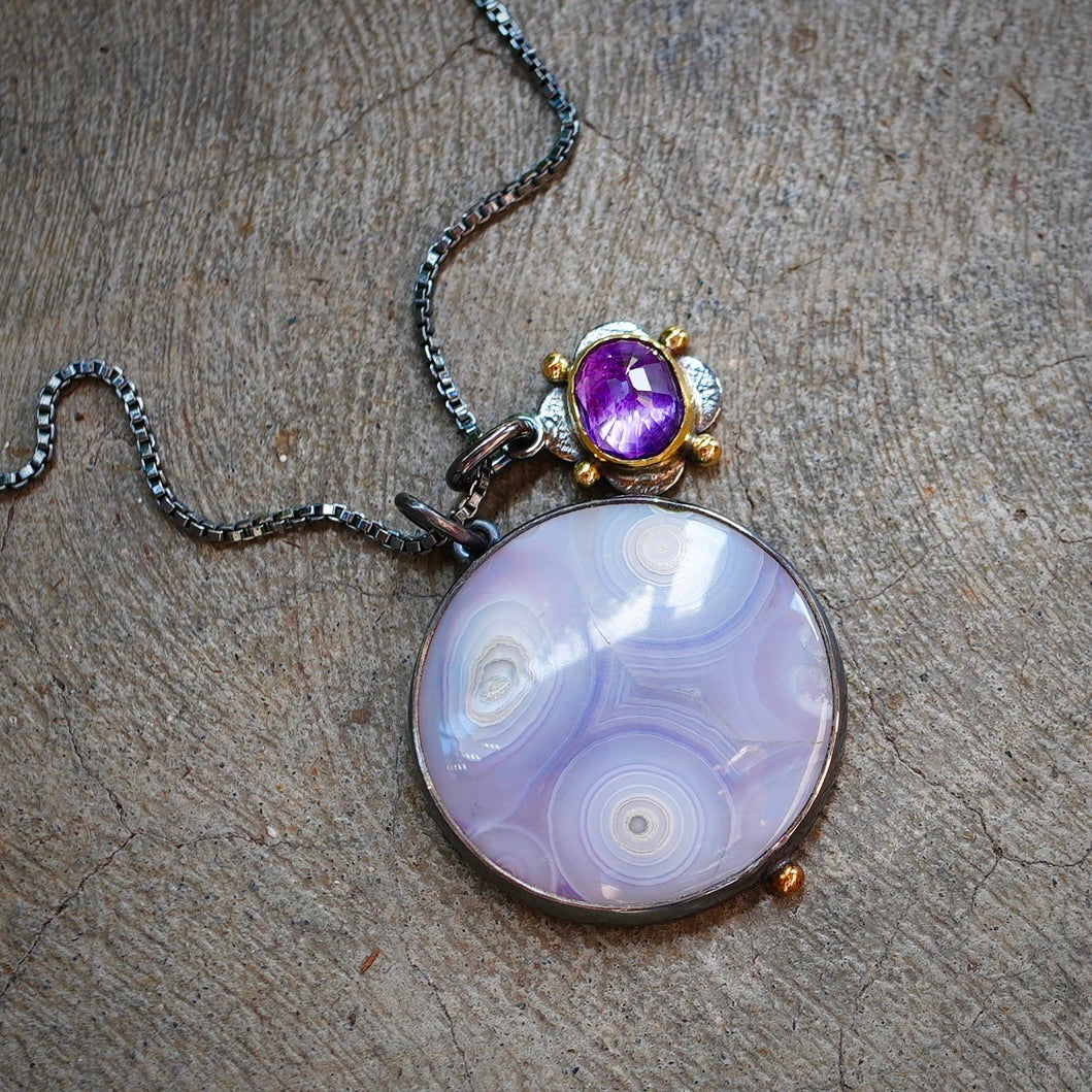 Luna agate and amethyst charm necklace