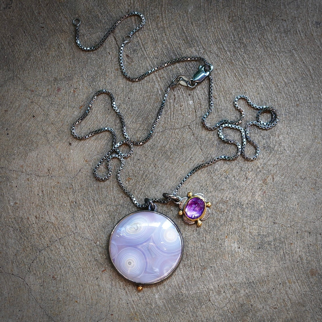 Luna agate and amethyst charm necklace