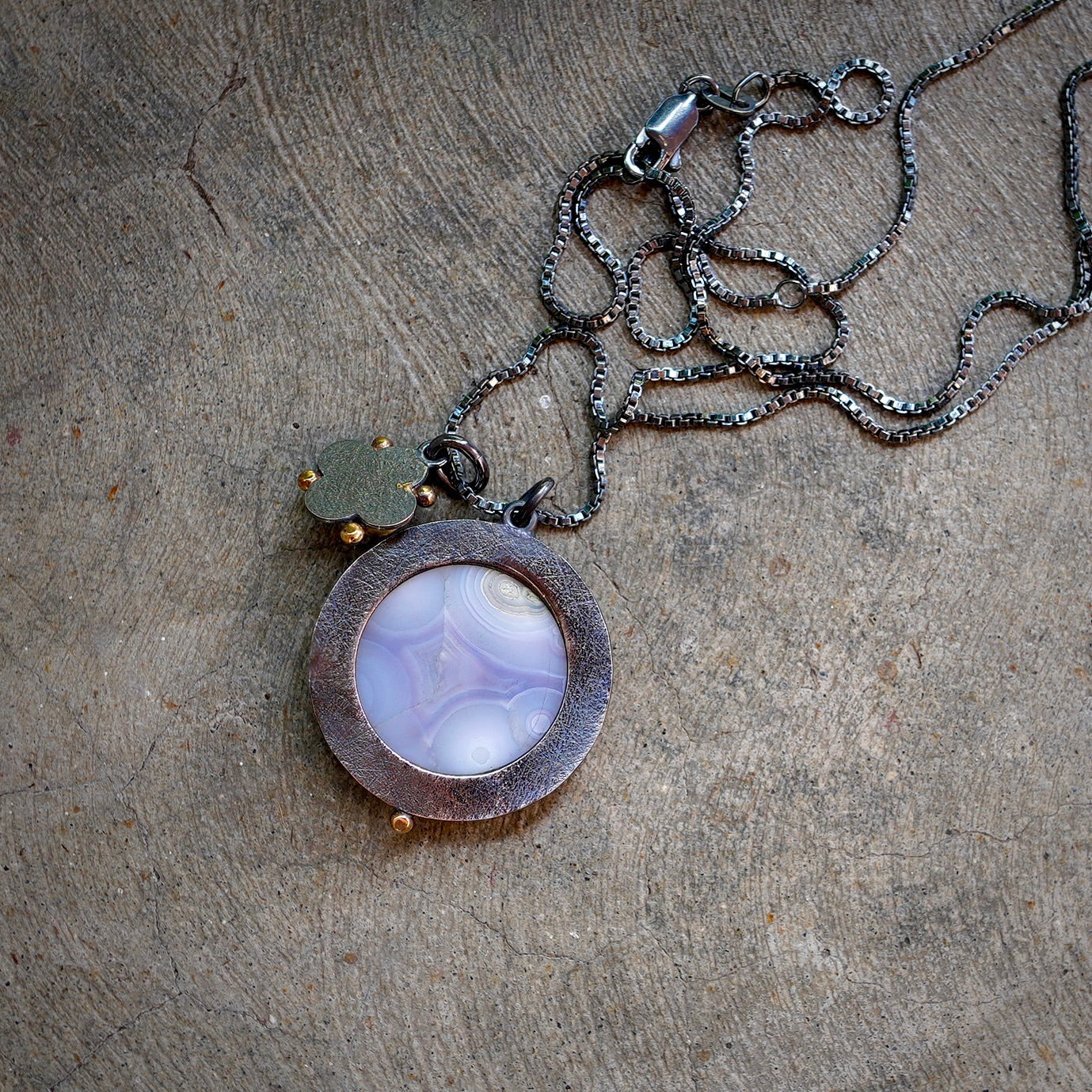 Luna agate and amethyst charm necklace