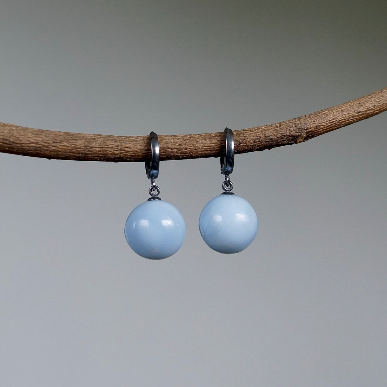 Blue opal ball earrings