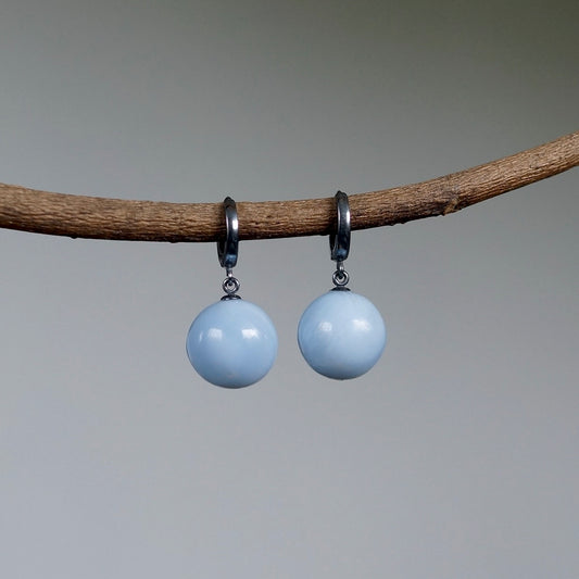 Blue opal ball earrings
