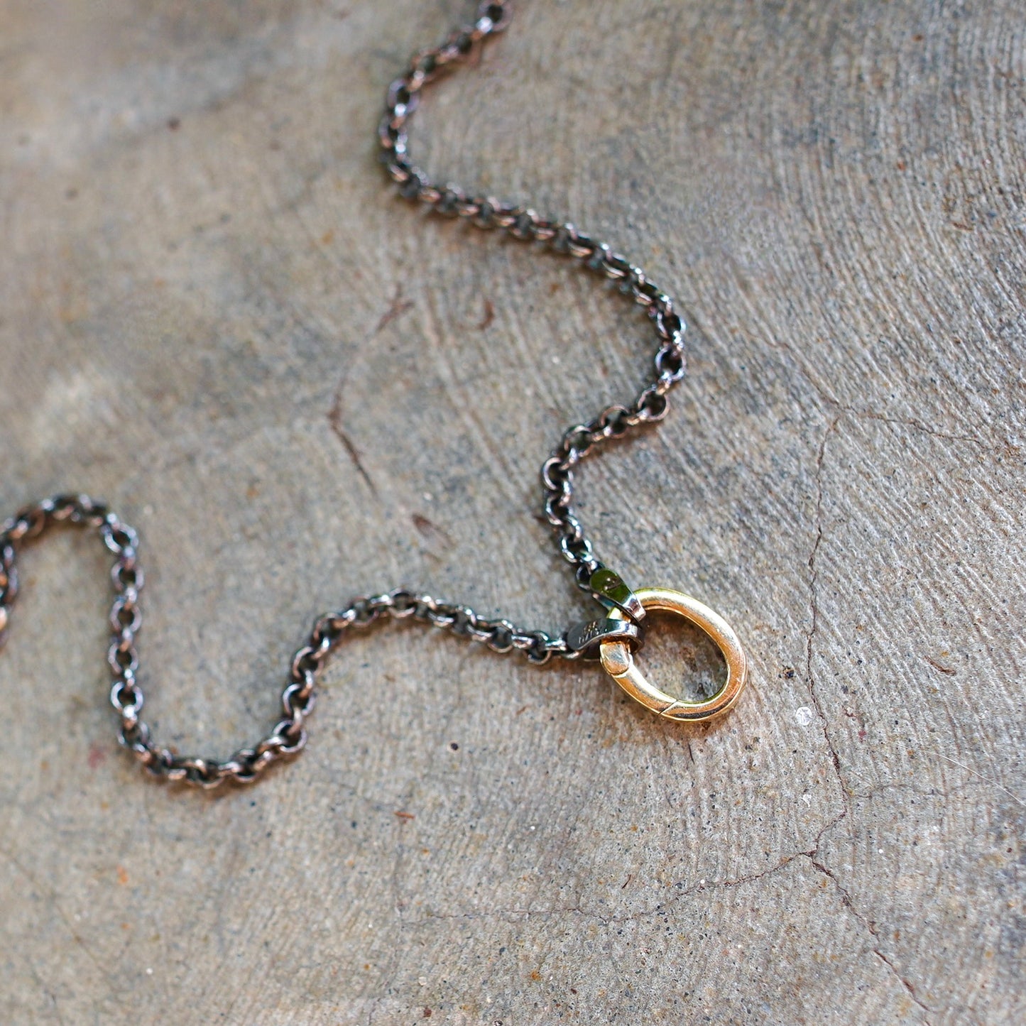 Solid 14K gold push charm holder with 18" chain -