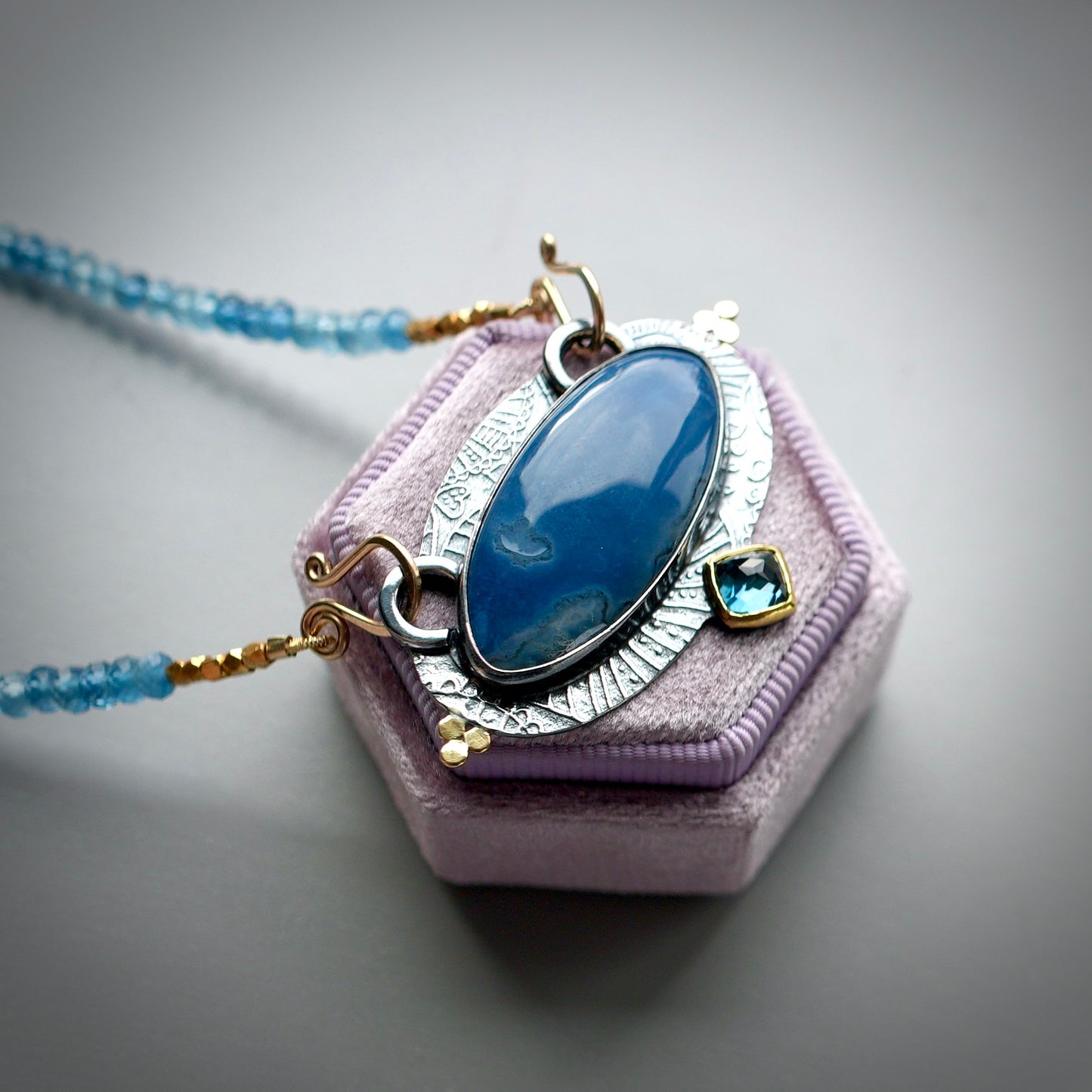 Blue opal and London blue topaz centerpiece