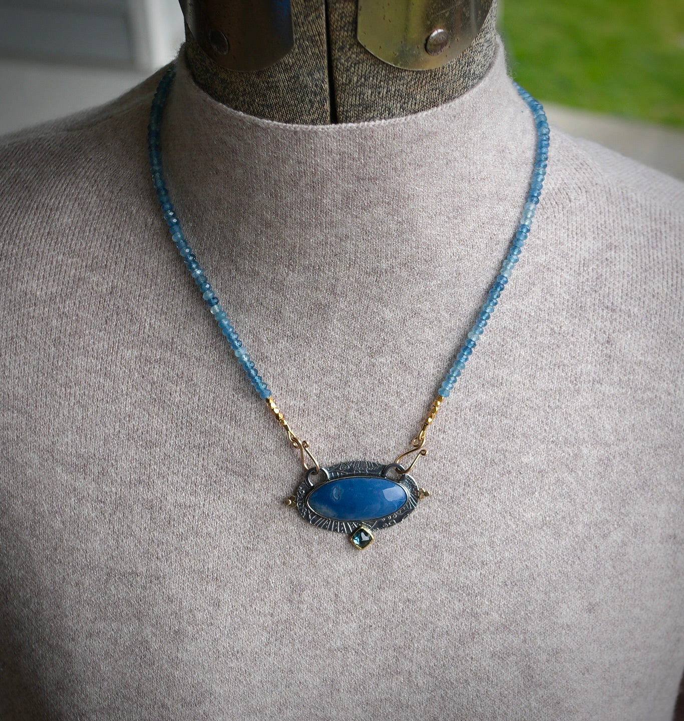 Blue opal and London blue topaz centerpiece