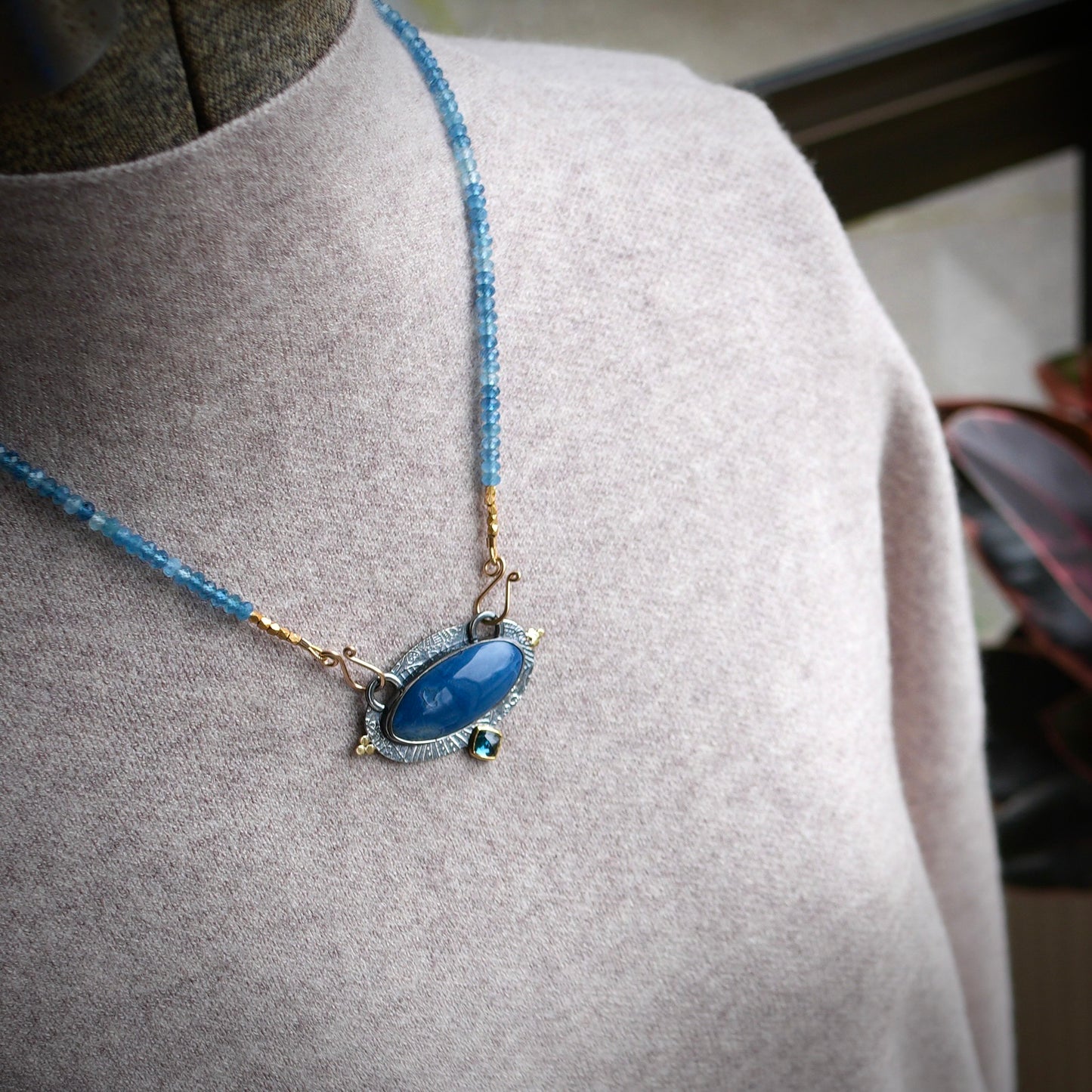 Blue opal and London blue topaz centerpiece