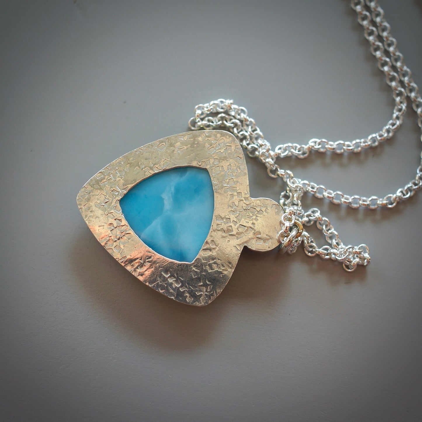 Larimar and neon blue apatite pendant