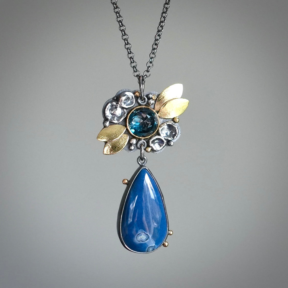 Blue opal drop and London blue topaz pendant