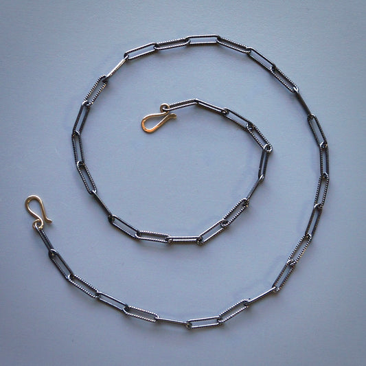 14K gold hook clasp and oxidized silver chain - MADE TO ORDER