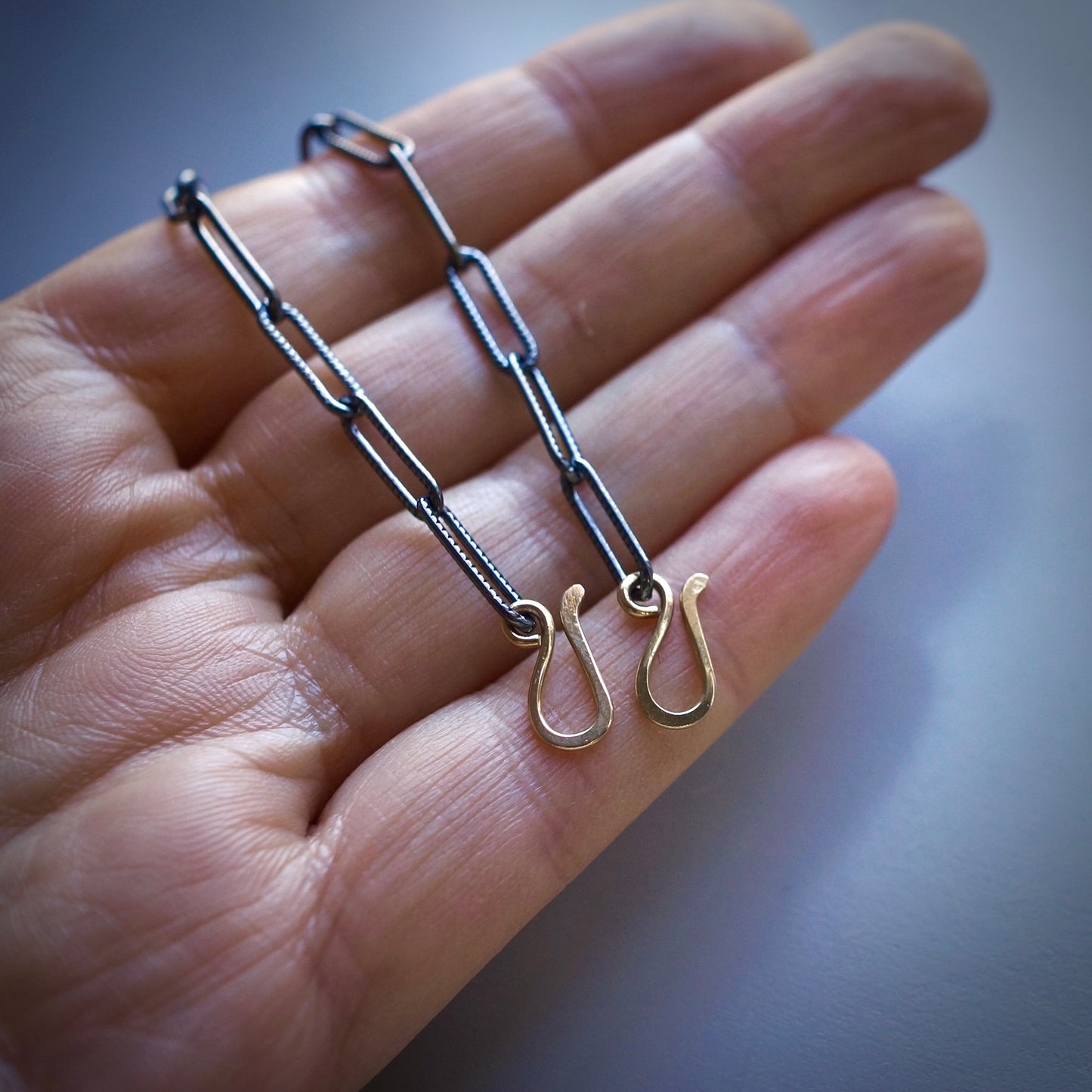 14K gold hook clasp and oxidized silver chain - MADE TO ORDER