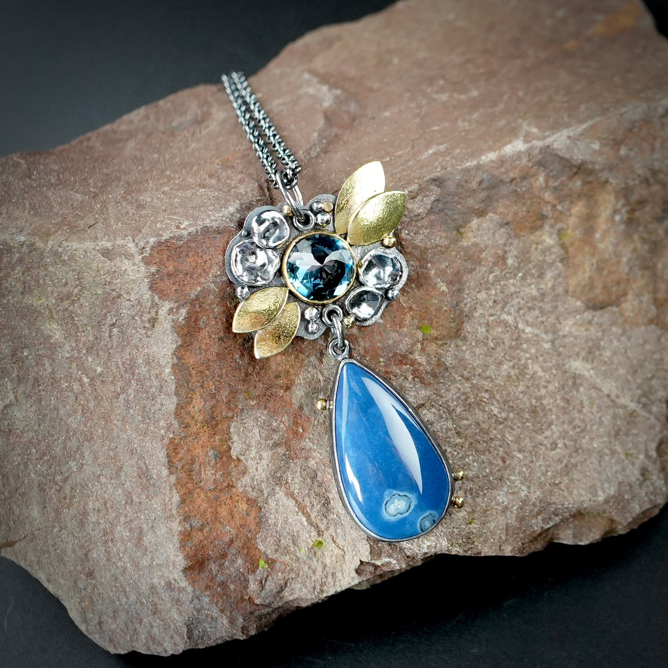 Blue opal drop and London blue topaz pendant