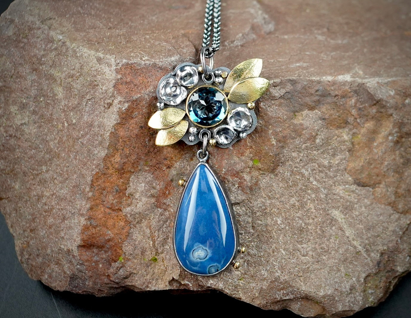 Blue opal drop and London blue topaz pendant