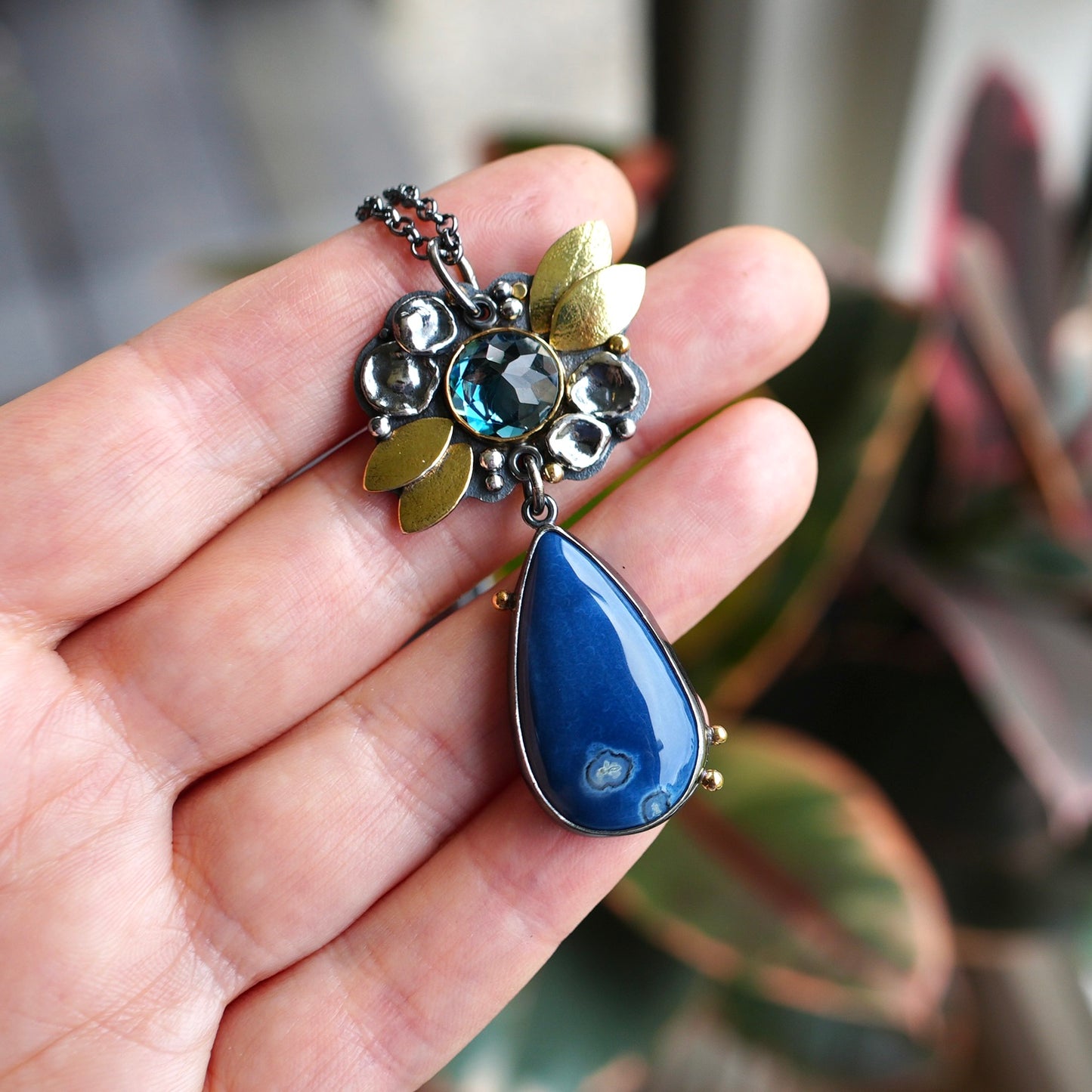 Blue opal drop and London blue topaz pendant