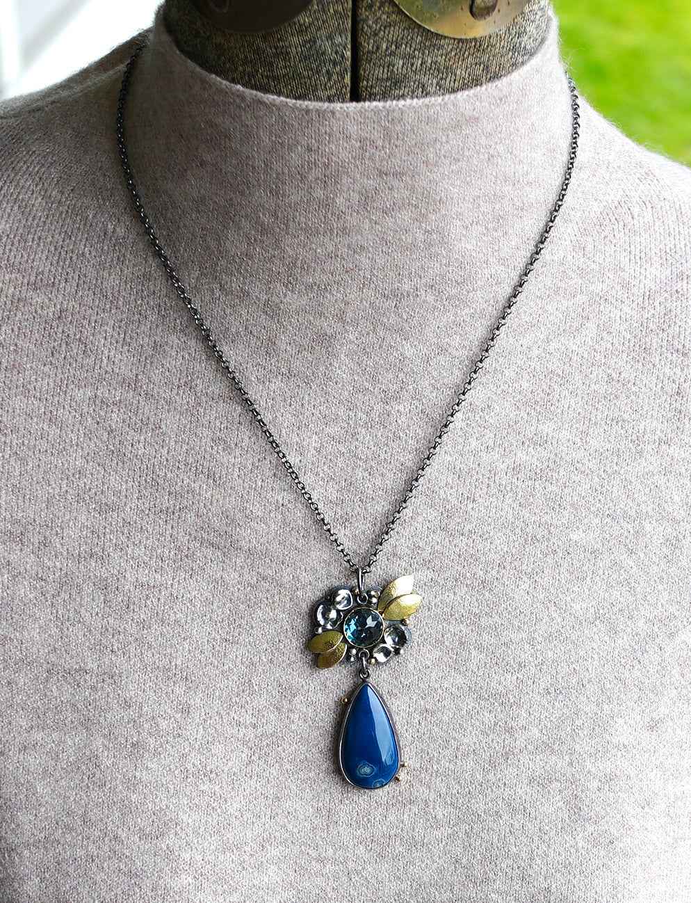 Blue opal drop and London blue topaz pendant