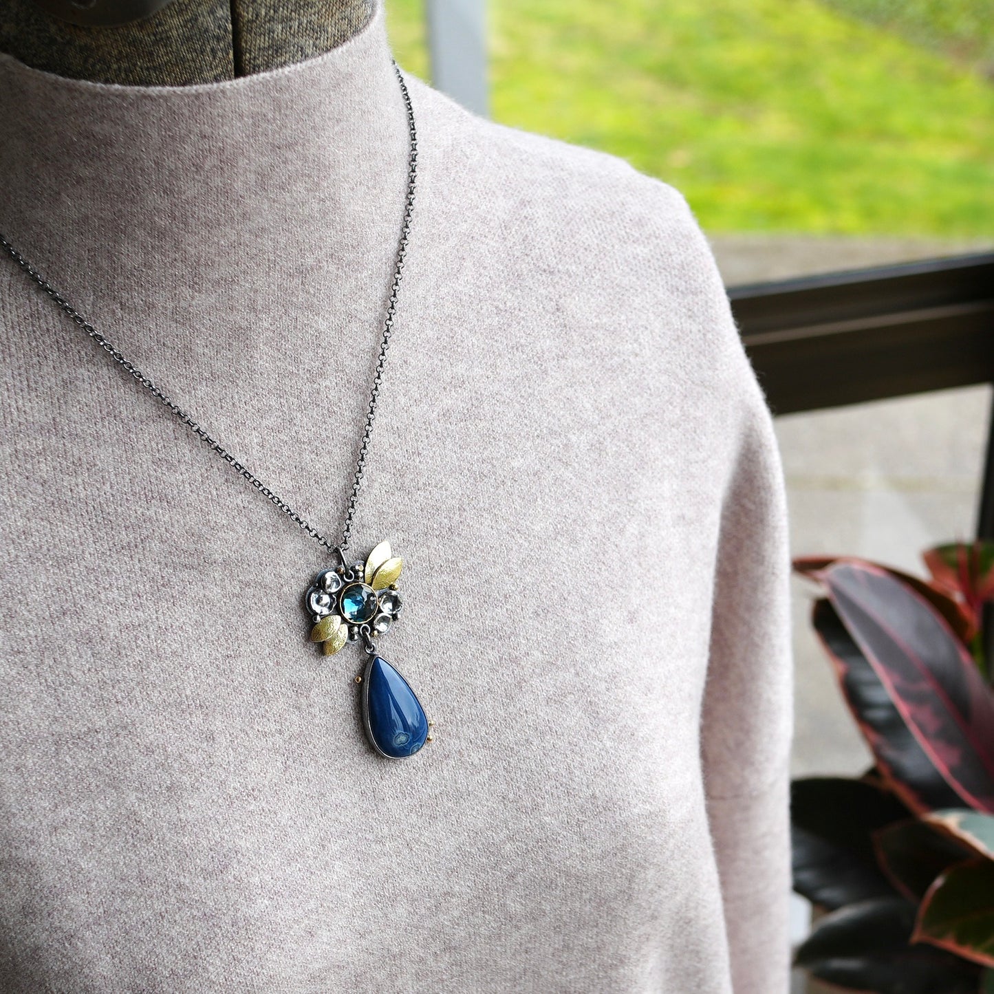 Blue opal drop and London blue topaz pendant