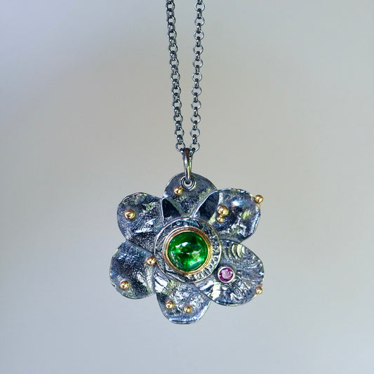 Tsavorite garnet flower pendant