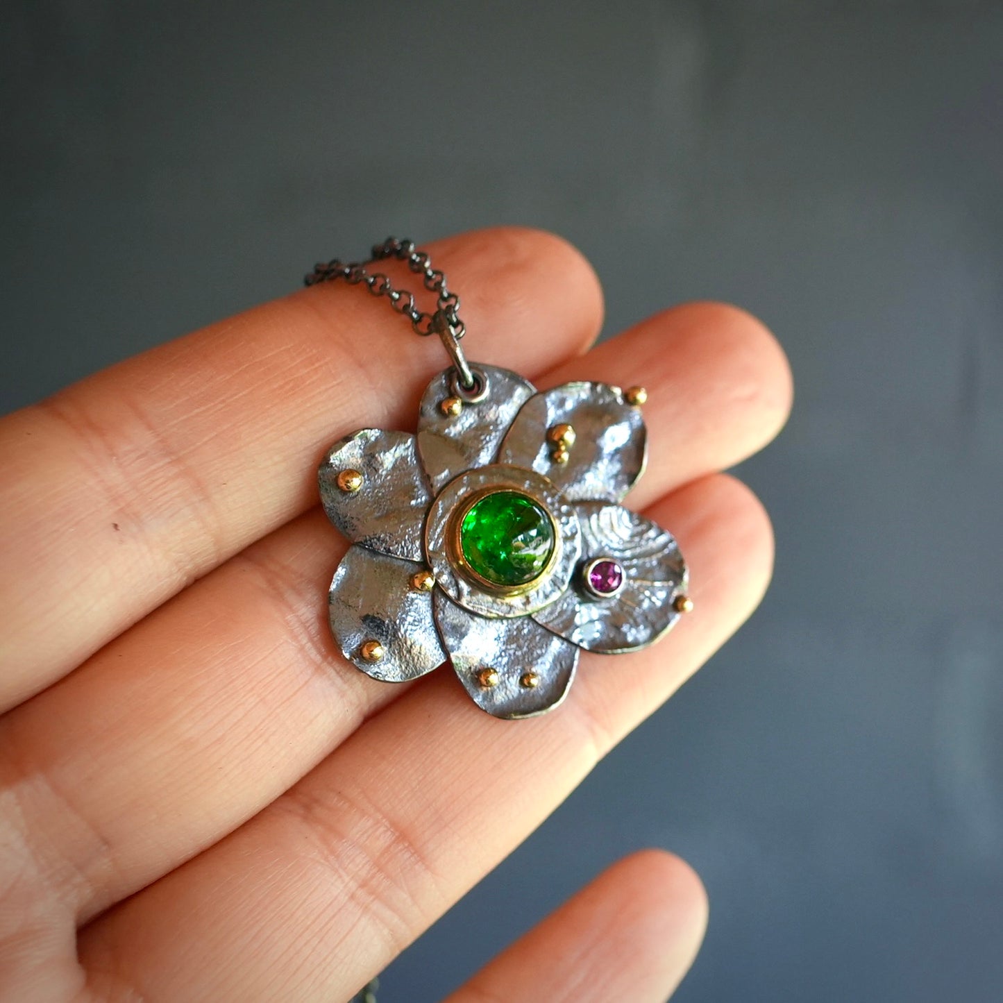 Tsavorite garnet flower pendant