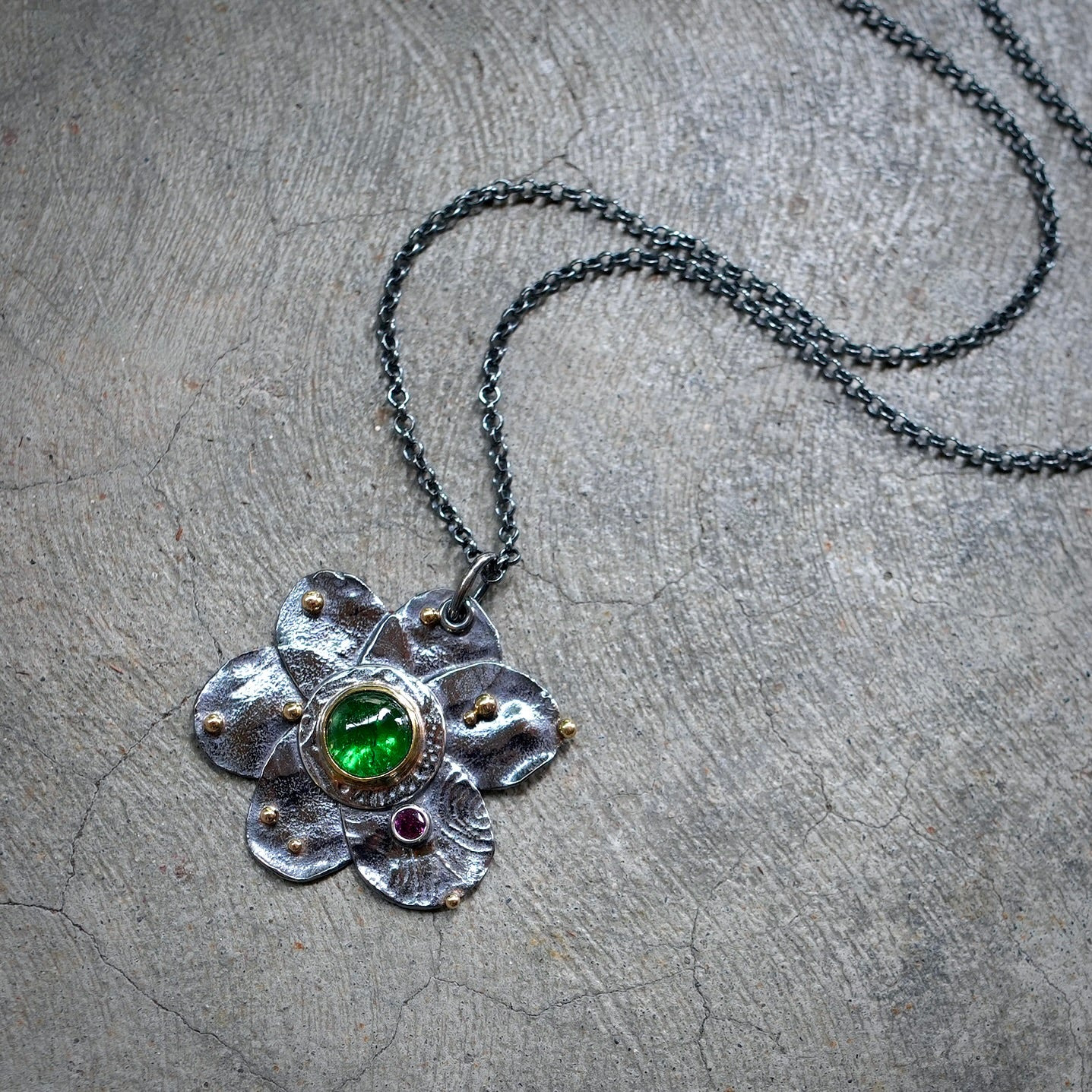 Tsavorite garnet flower pendant