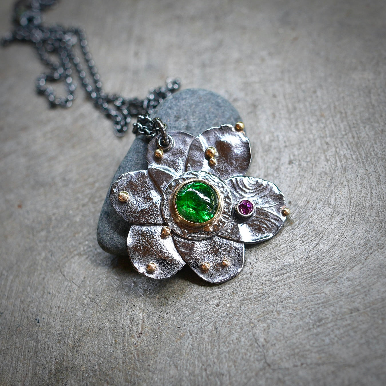 Tsavorite garnet flower pendant
