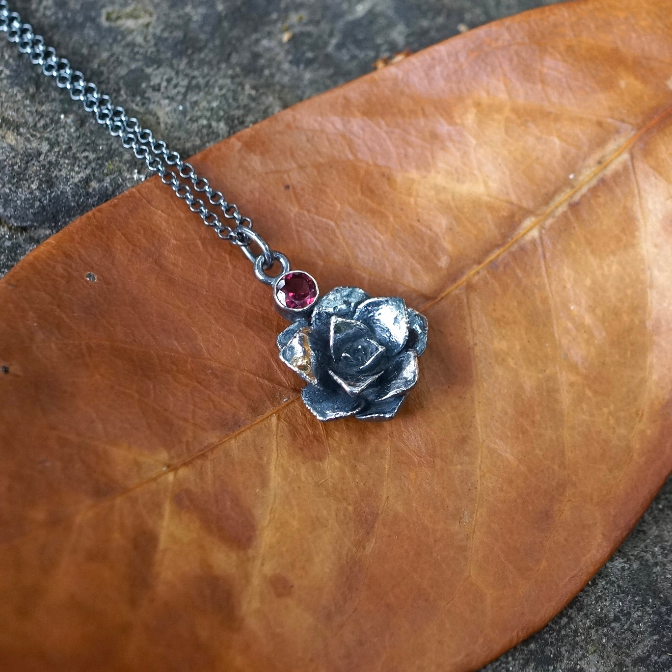 Rhodolite garnet and silver succulent pendant