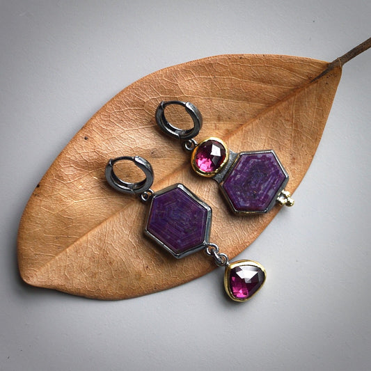 Sapphire and rhodolite garnet earrings