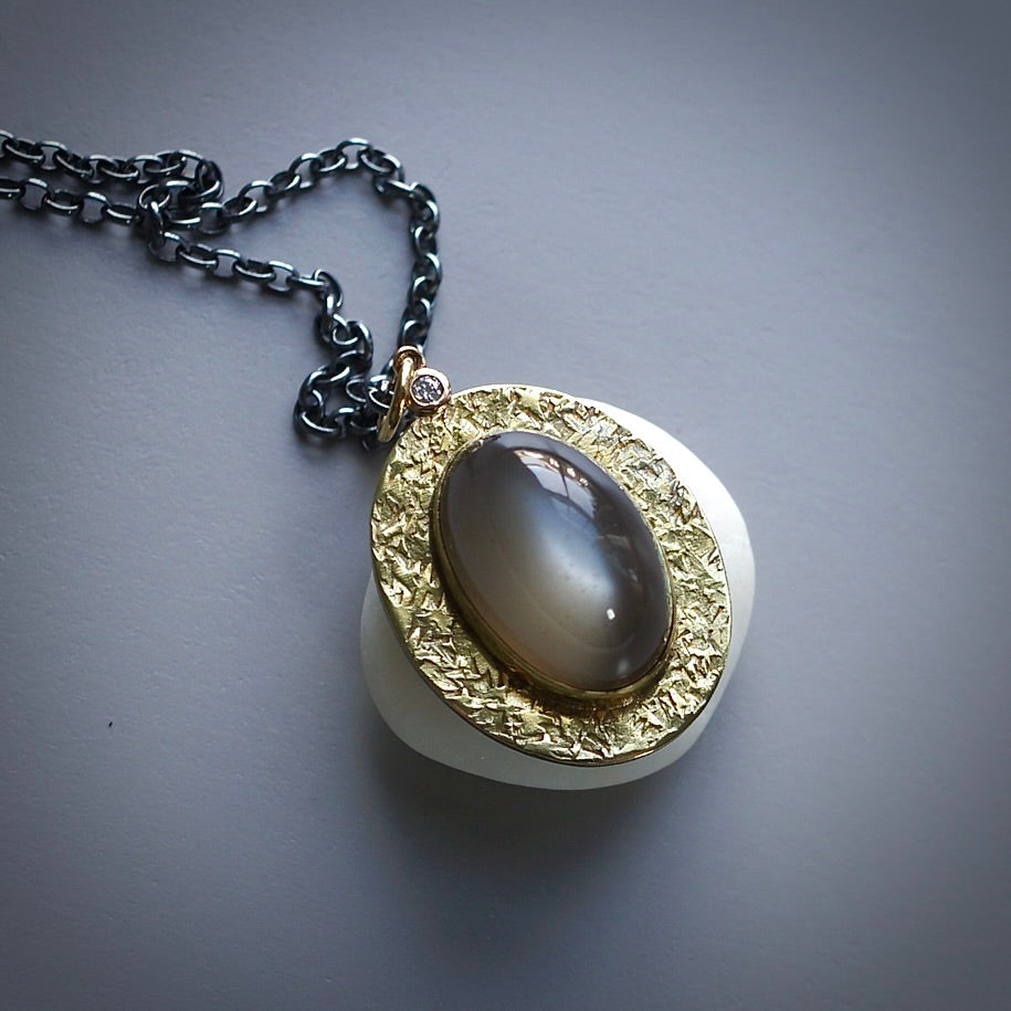 Green moonstone and diamond pendant