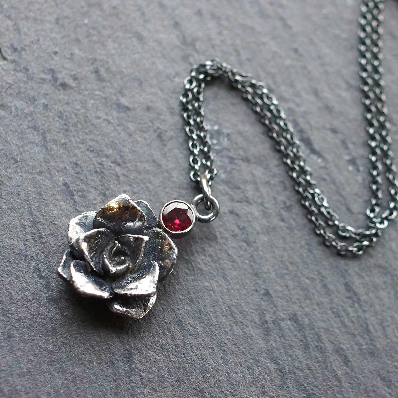 Rhodolite garnet and silver succulent pendant