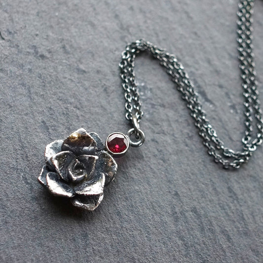 Rhodolite grabbed and silver succulent pendant