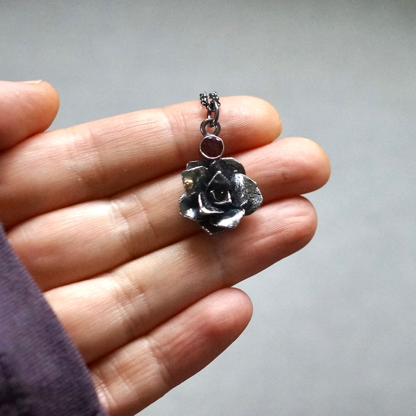 Rhodolite garnet and silver succulent pendant