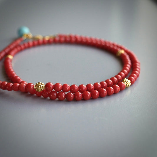 Natural Sardinian coral necklace in 18K gold