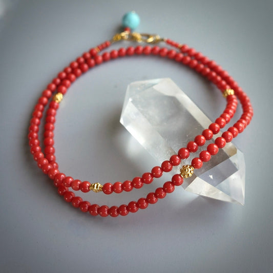 Natural Sardinian coral necklace in 18K gold
