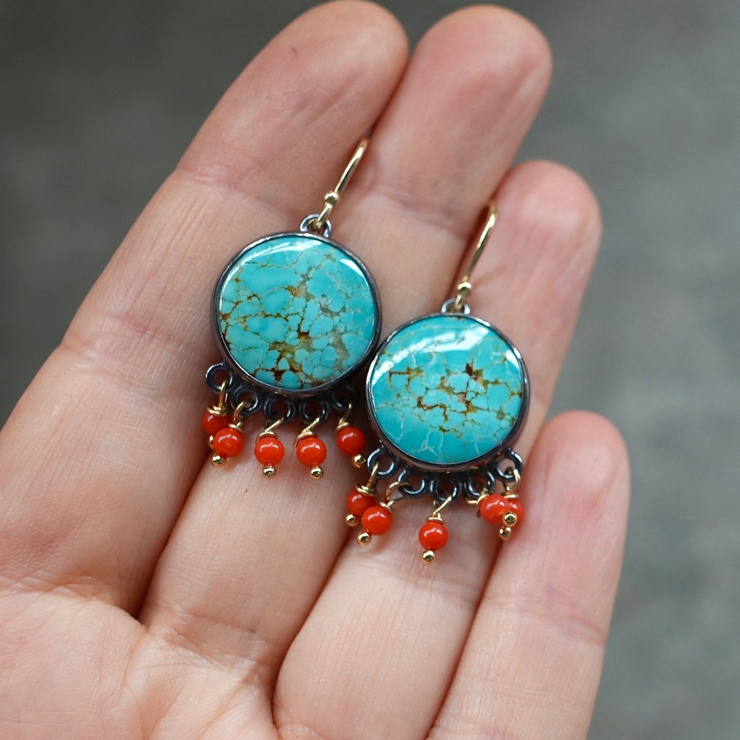Number 8 Turquoise and red coral earrings