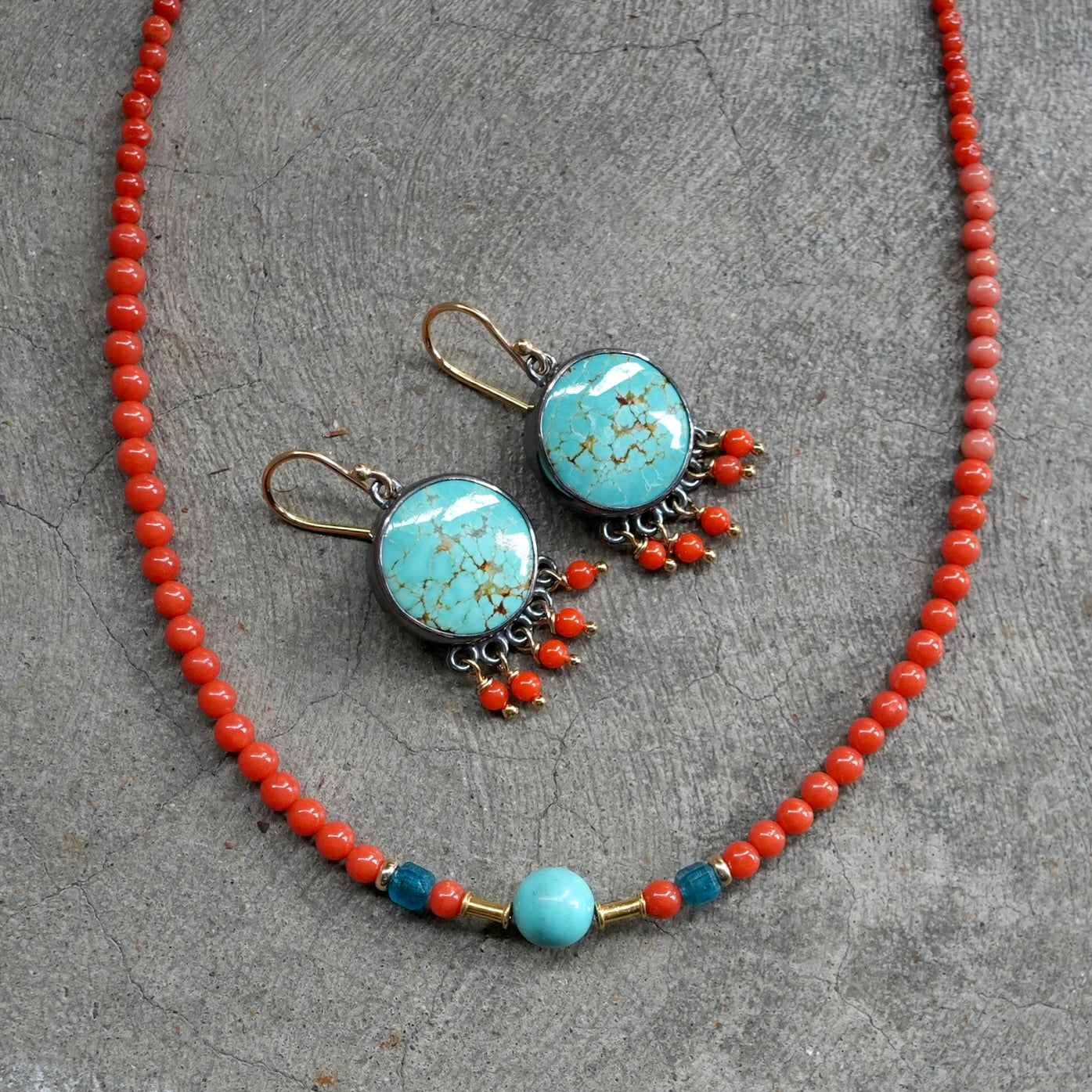Number 8 Turquoise and red coral earrings