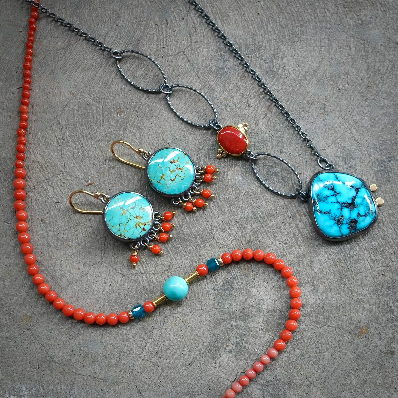 Mediterranean coral and turquoise necklace