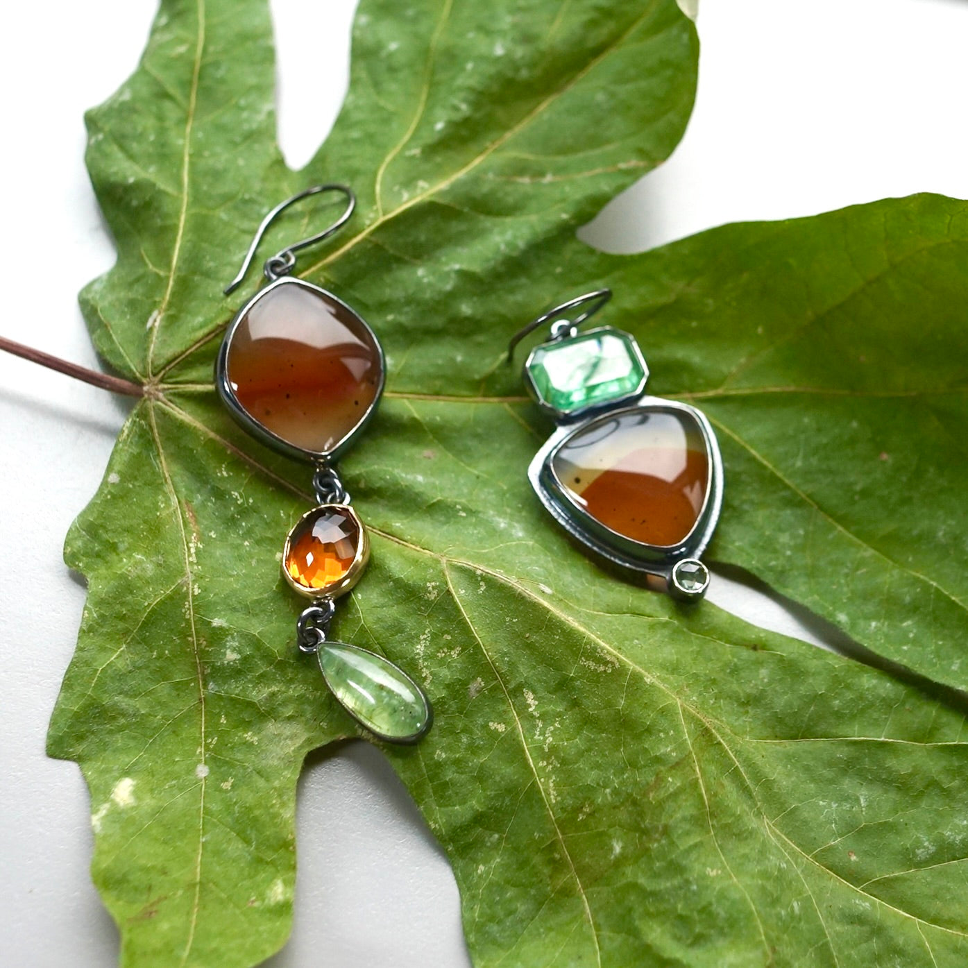 Montana agate, kyanite, citrine and green sapphire earrings