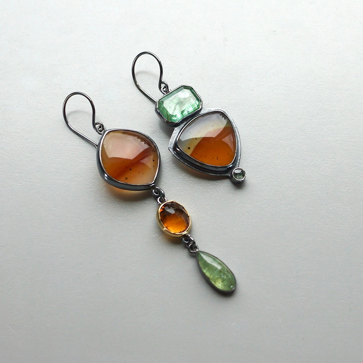 Montana agate, kyanite, citrine and green sapphire earrings