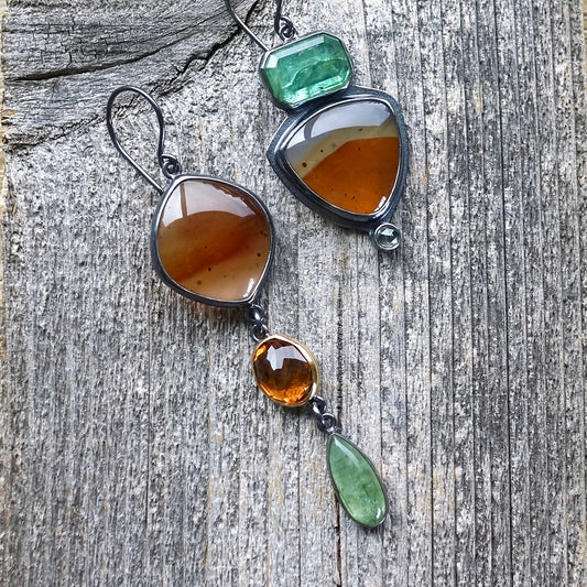 Montana agate, kyanite, citrine and green sapphire earrings