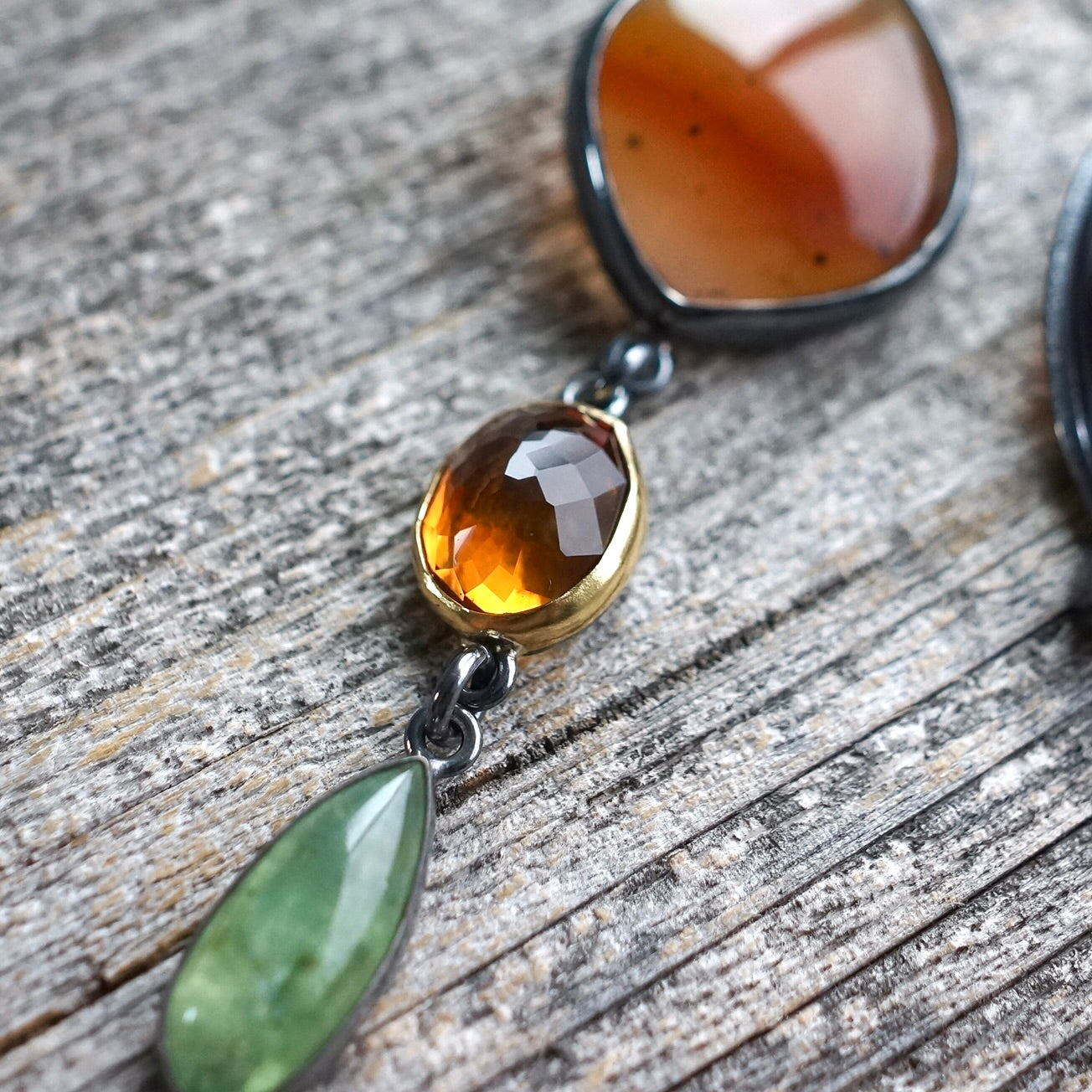 Montana agate, kyanite, citrine and green sapphire earrings