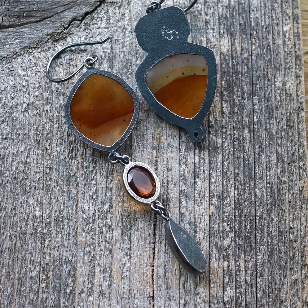 Montana agate, kyanite, citrine and green sapphire earrings