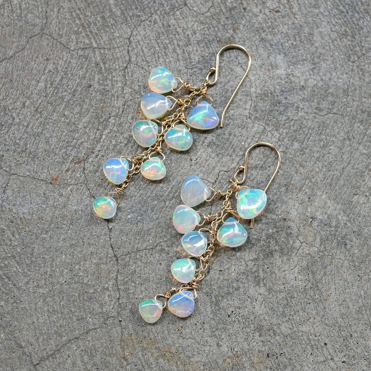 Solid 14K gold Ethiopian opal earrings