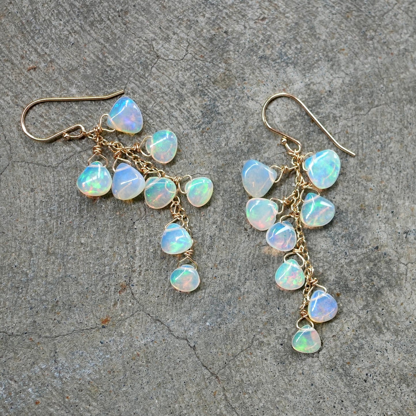 Solid 14K gold Ethiopian opal earrings