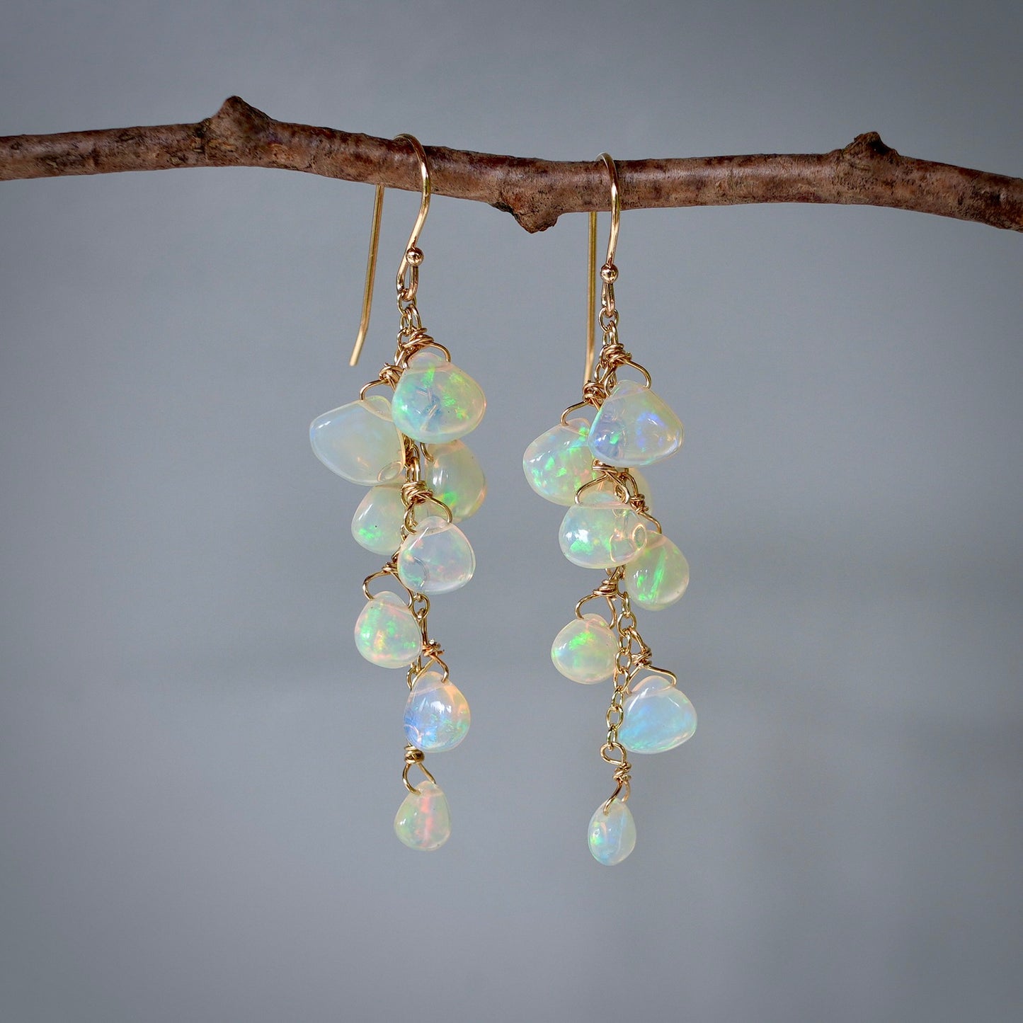 Solid 14K gold Ethiopian opal earrings