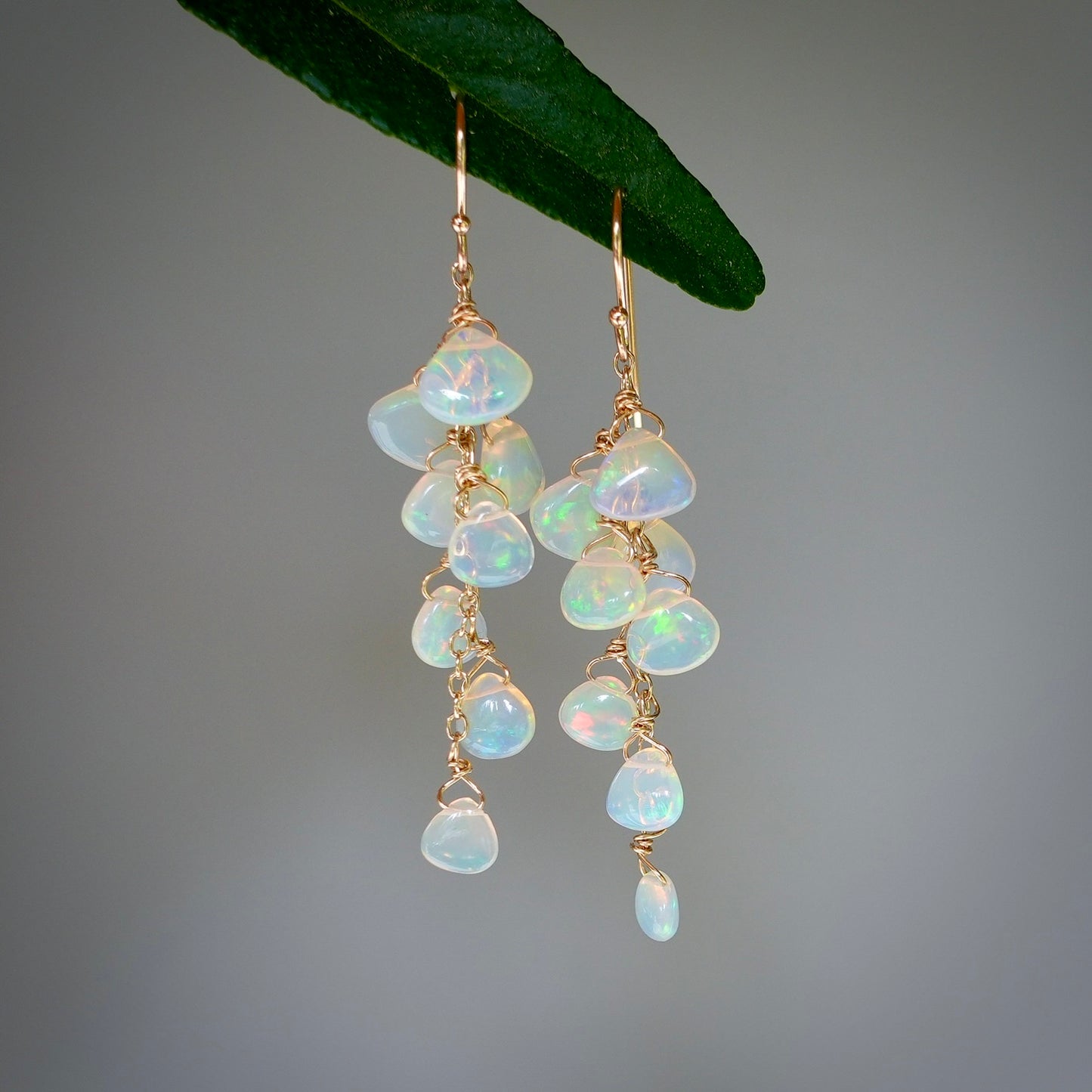 Solid 14K gold Ethiopian opal earrings