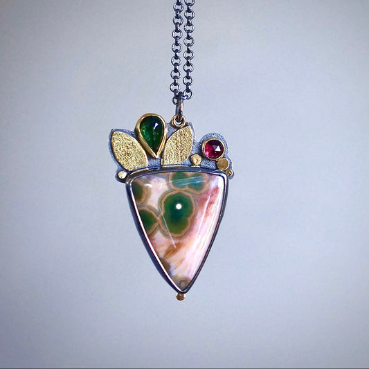 Ocean jasper and green tourmaline pendant