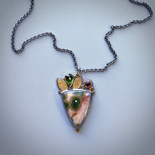 Ocean jasper and green tourmaline pendant