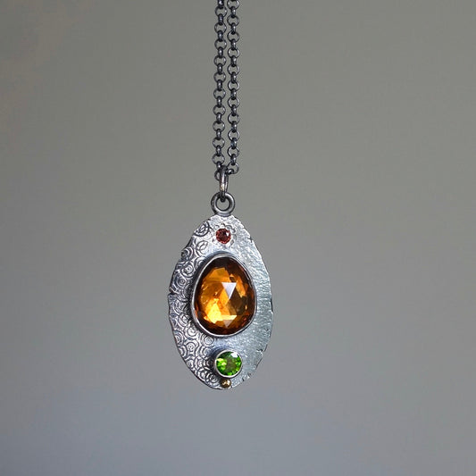 Citrine, chrome diopside and garnet pendant
