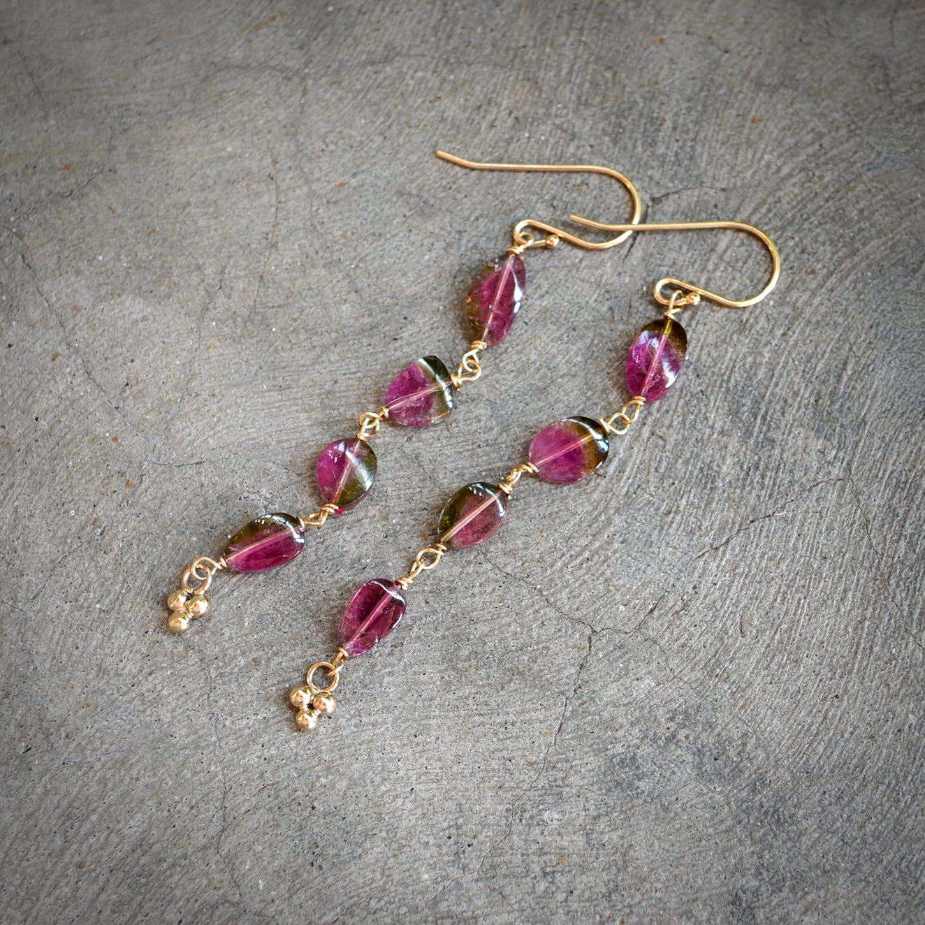 Solid 14K gold watermelon tourmaline earrings