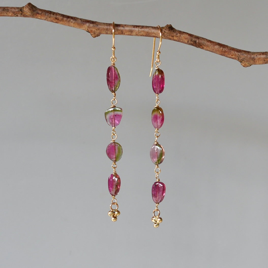 Solid 14K gold watermelon tourmaline earrings