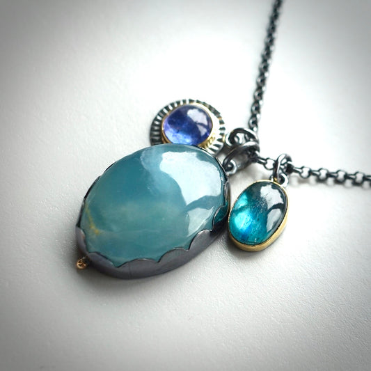 Blue calcite charm necklace